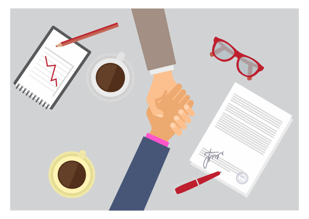 Illustration of a handshake over a HIPAA compliance implementation agreement