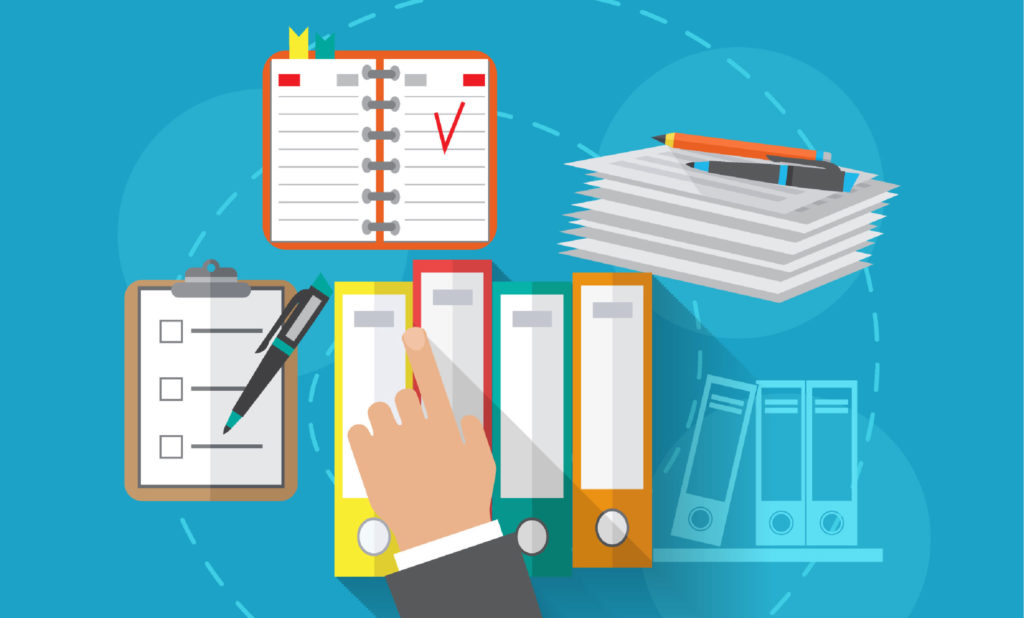 Graphic of files, folders, and other breach documentation
