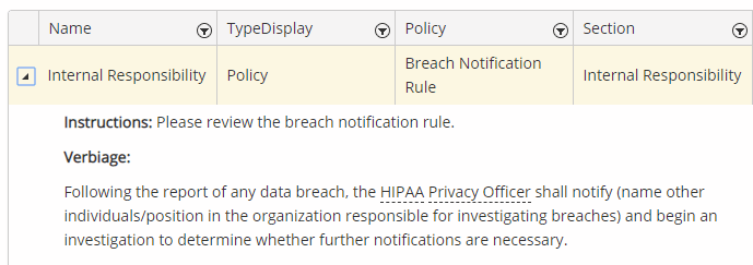 Screenshot of a policy task in HIPAAtrek.